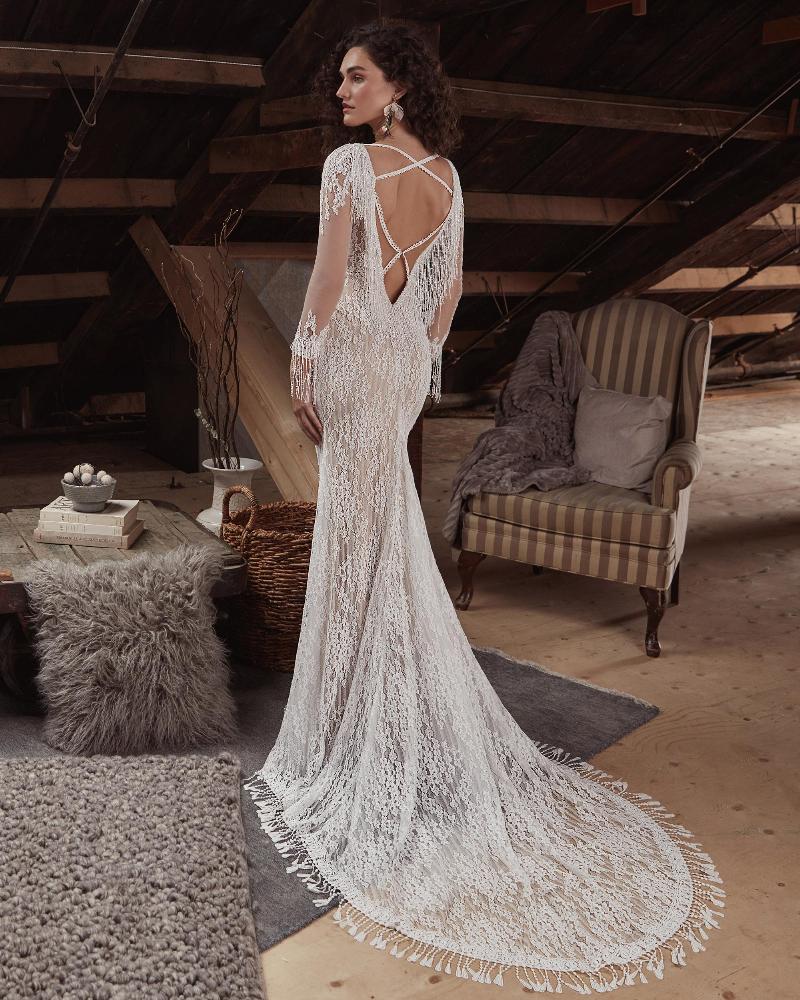 Lp2133 vintage boho wedding dress with sleeves and fringe details2